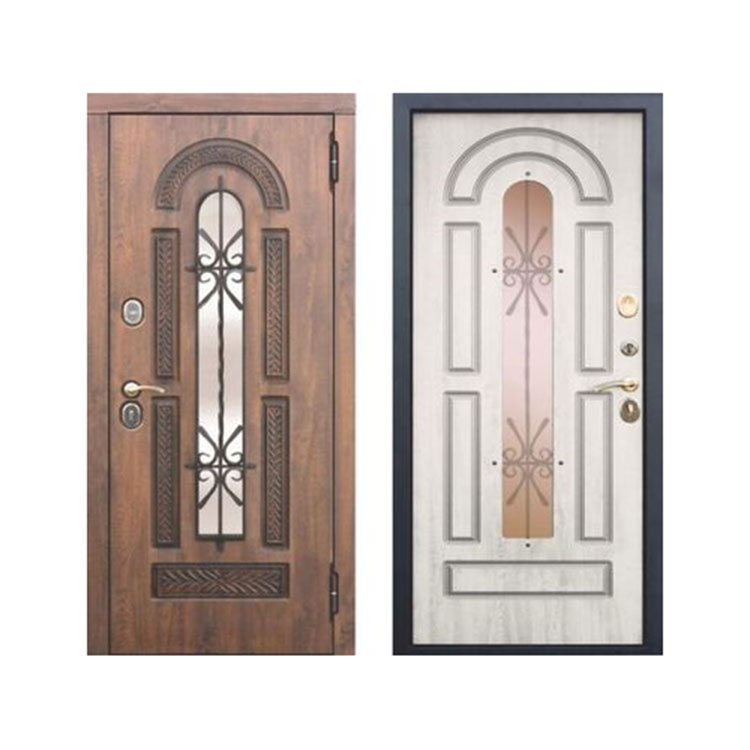Puerta de entrada exterior blindada rusa de acero y madera
