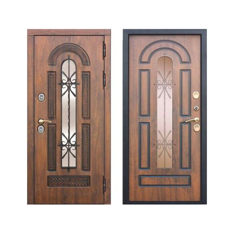 Puerta de entrada exterior rusa de acero y madera
