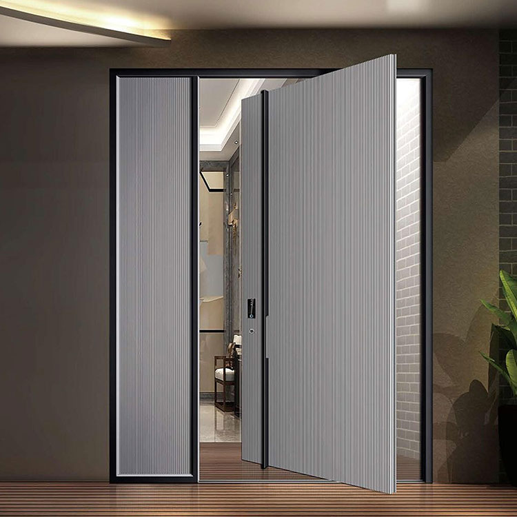 Puerta pivotante de entrada principal con losa de acero